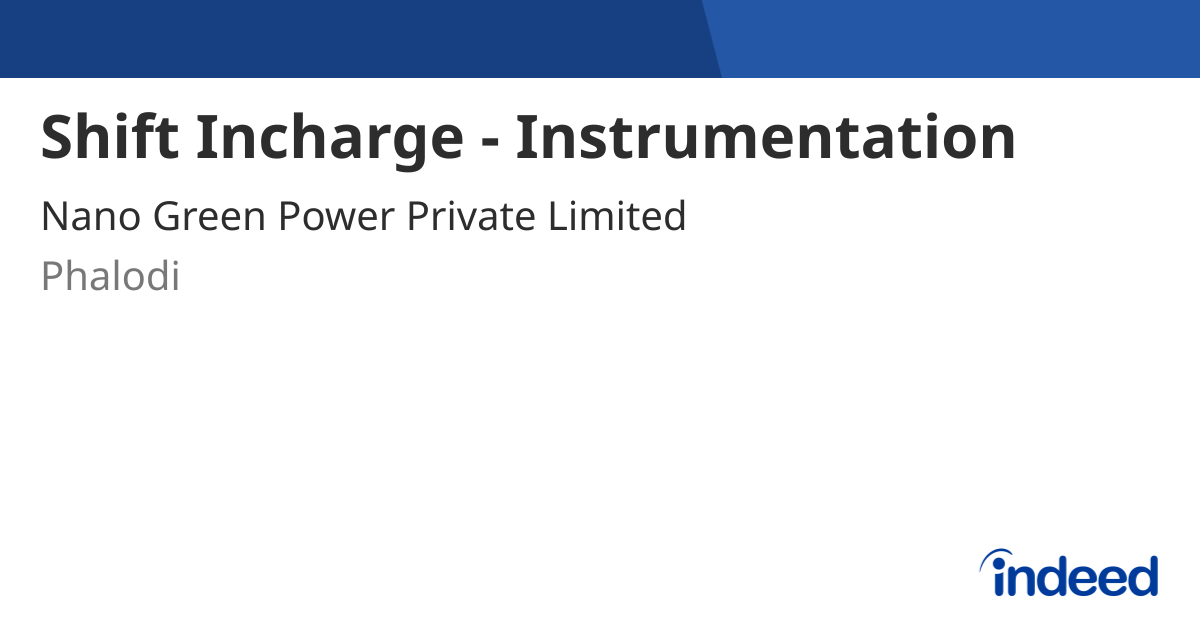 Shift Incharge - Instrumentation - Phalodi, Rajasthan - Indeed.com