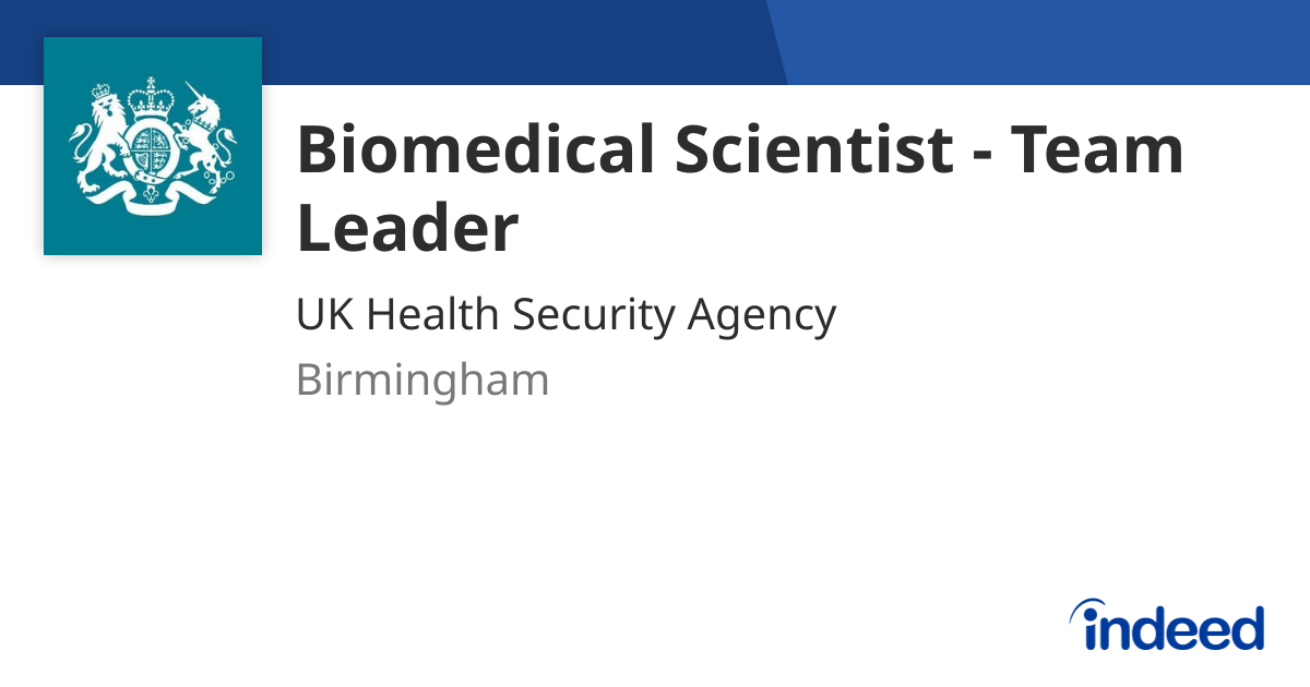 Biomedical Scientist - Team Leader - Birmingham B9 5ST - Indeed.com