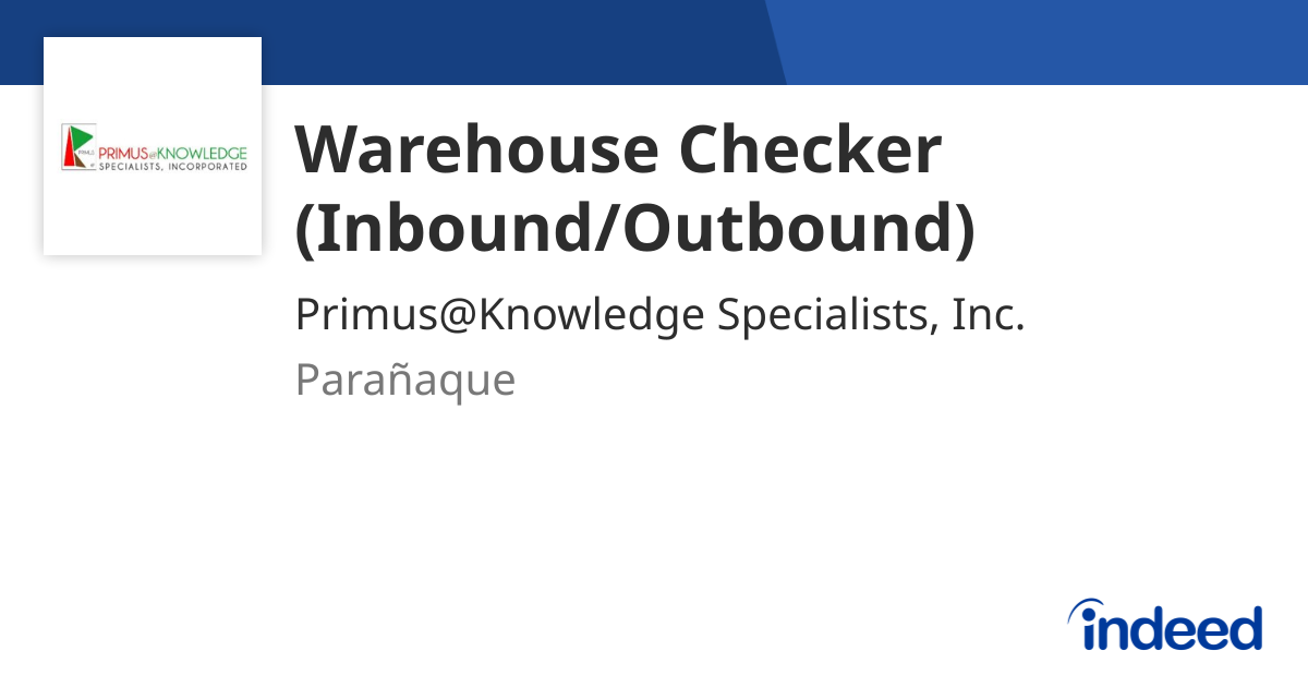 Warehouse Checker (Inbound/Outbound) - Parañaque - Indeed.com