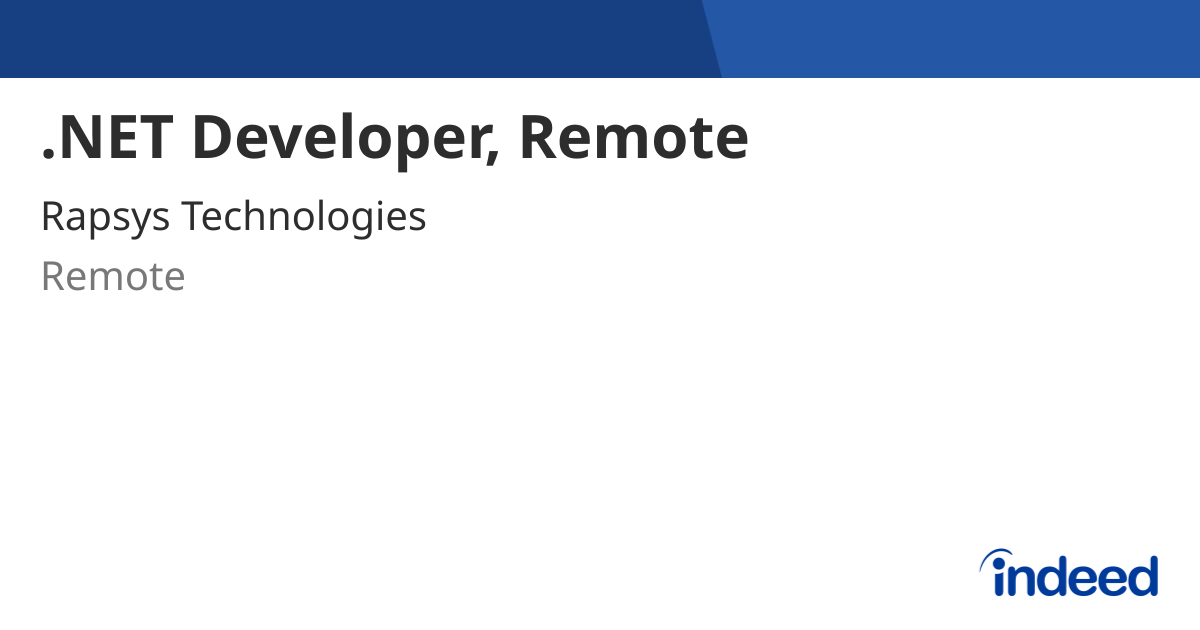 .NET Developer, Remote - Remote - Indeed.com
