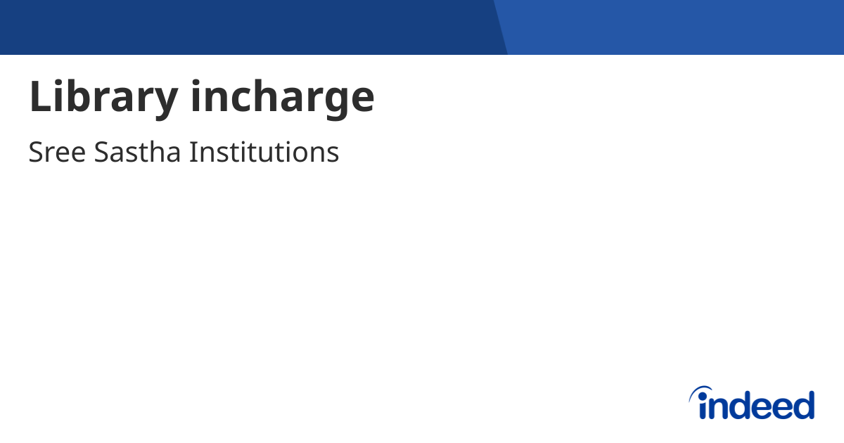 Library incharge - Chennai, Tamil Nadu - Indeed.com