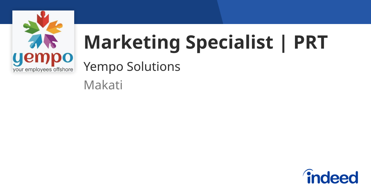 Marketing Specialist | PRT - Makati - Indeed.com